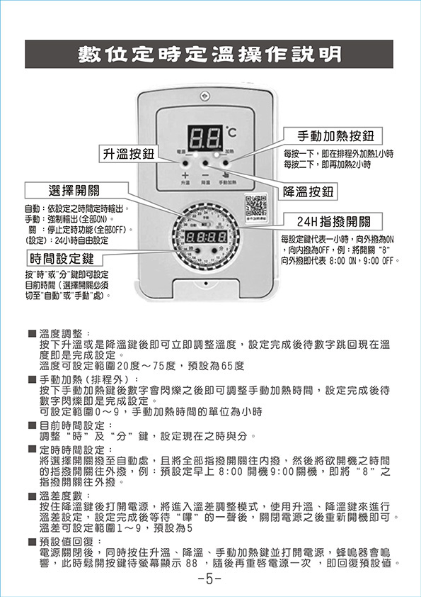 1.數位定時定溫操作說明